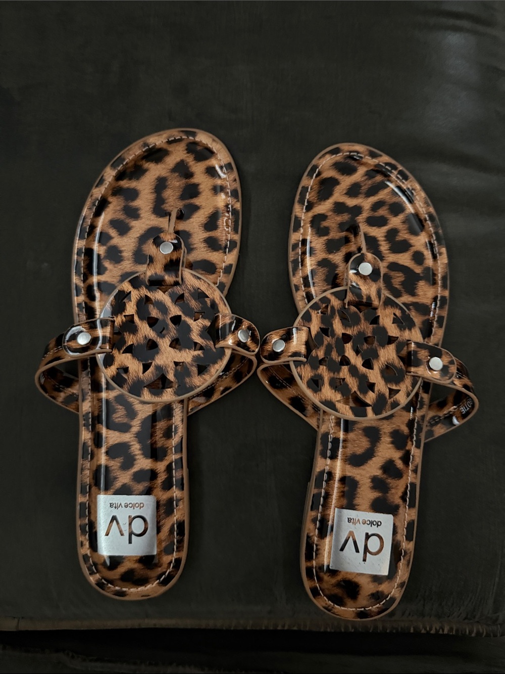 Dolce Vita Leopard Print Slide Sandals in Brown and Black